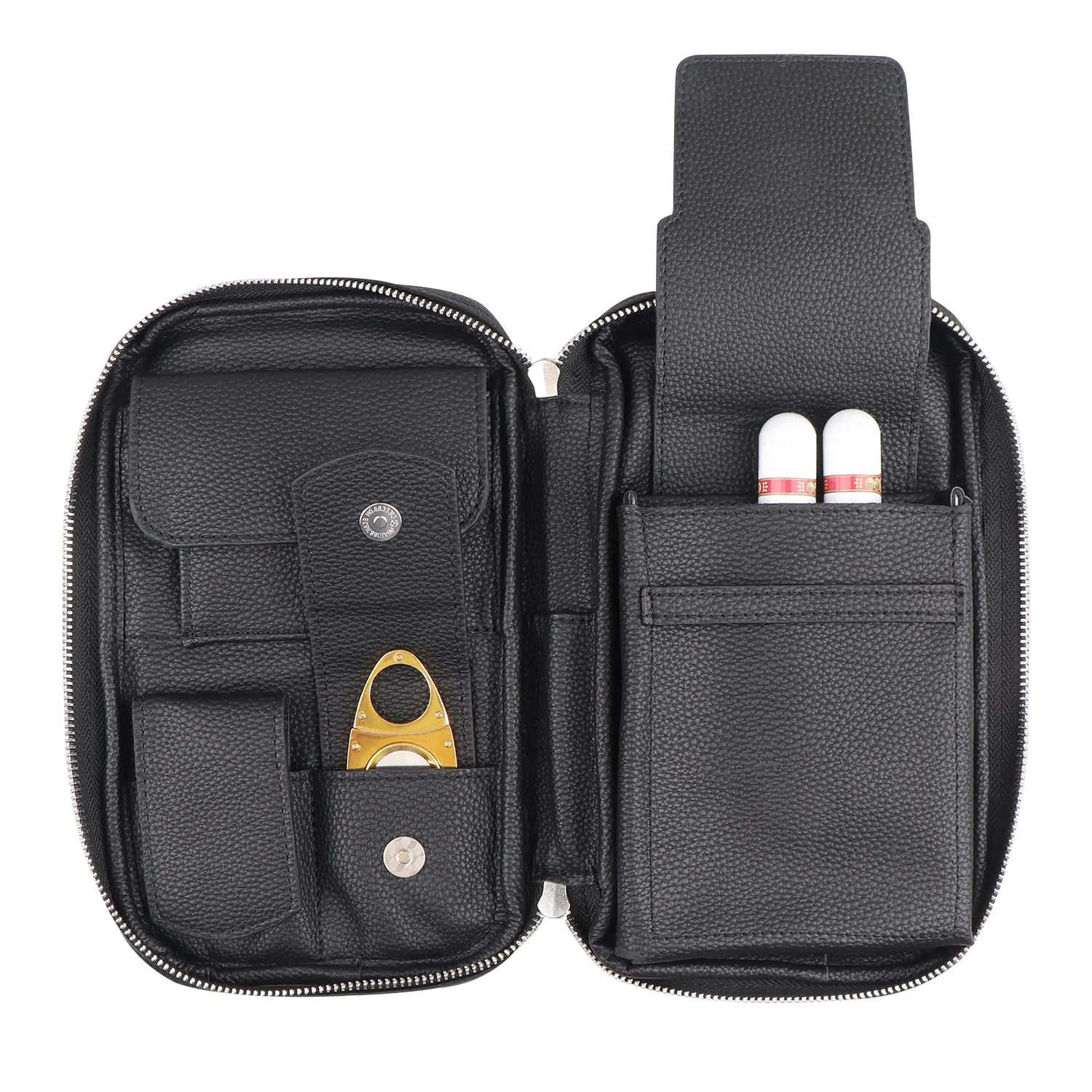 

Custom Cigar Bag PU Leather Travel Cigar Case for Cigar Cutter Lighter Humidor, Black brown