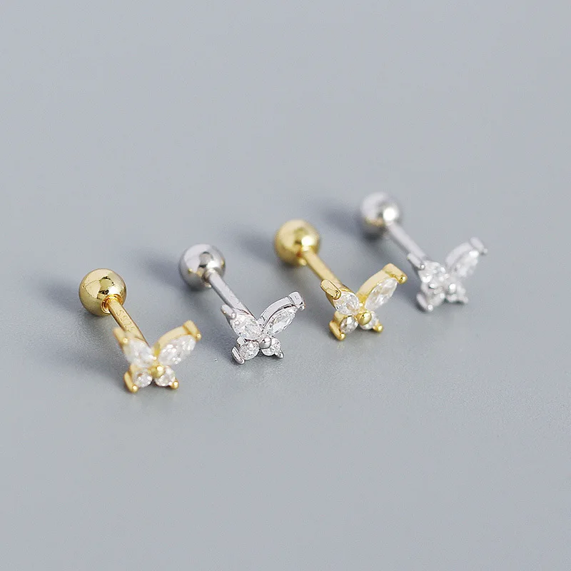 

Fashion New 925 Sterling Silver Minimalist Butterfly Earings Zircon Screw Back Piercing Earring Korean Stud Earring Women Jewelry