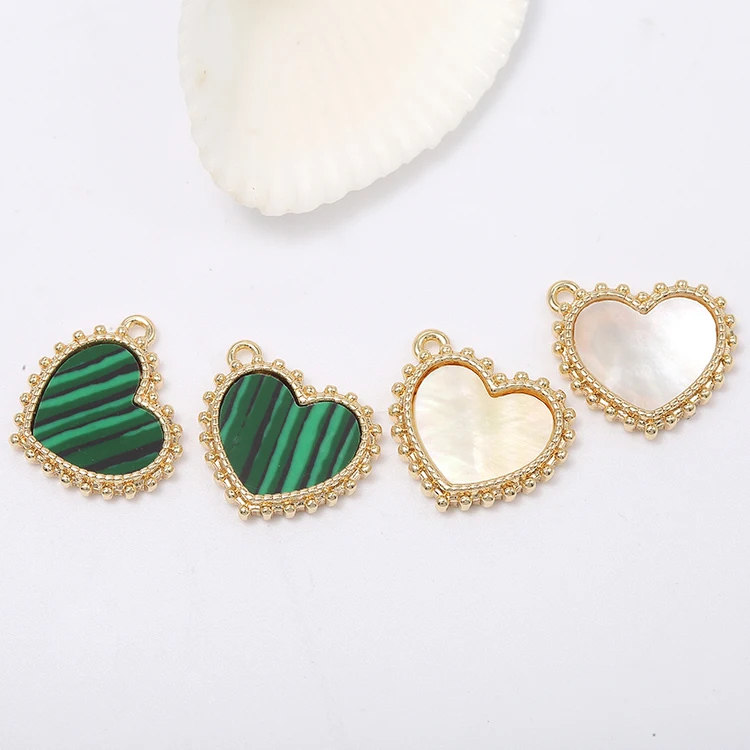 

Factory Wholesale Inlaid Shell Turquoise 14K Gold Plated Heart Shape Charm