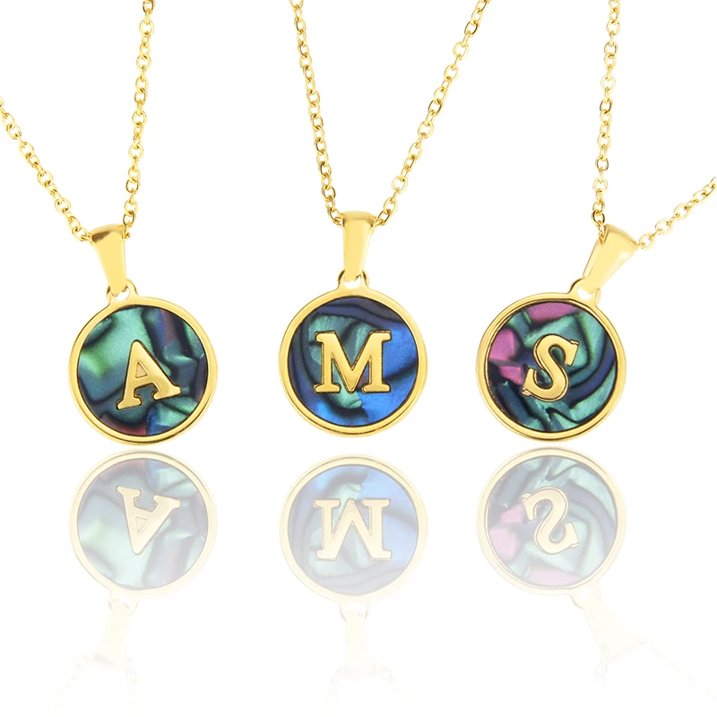 

Gold Plated Stainless Steel 26 Letters A-Z Initials Pendant Necklace Colorful Patch Fashion Jewelry Gifts For Gifts, Golden