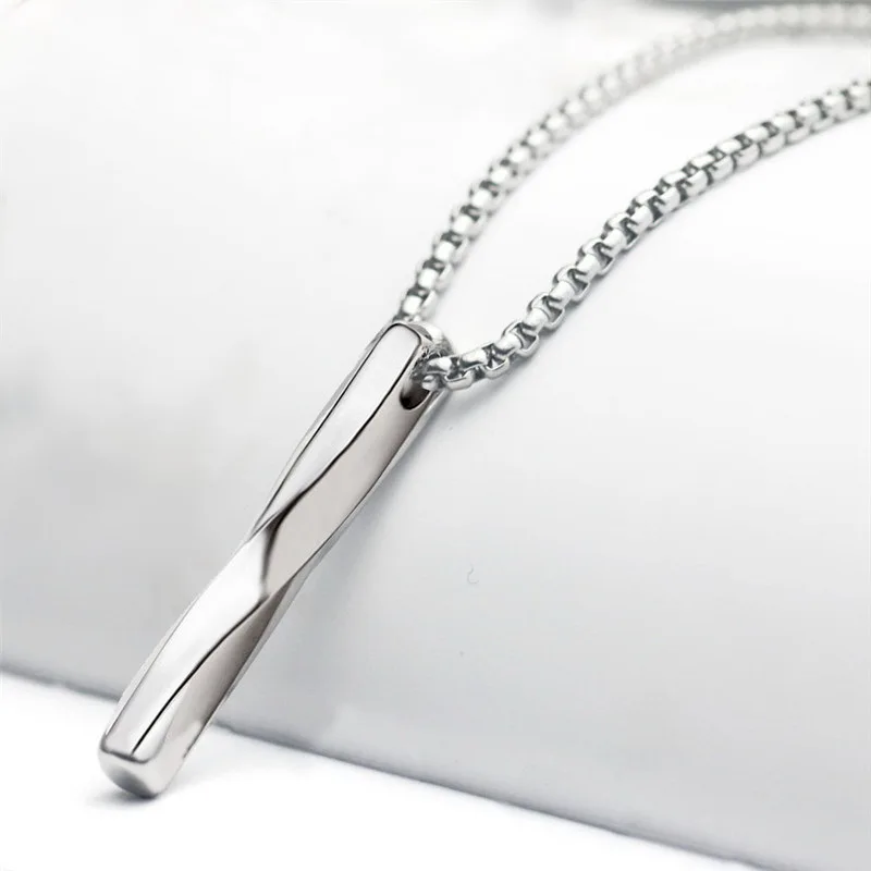 

Stainless Steel Jewelry Men Women Silver Gold Plated Colorful Necklaces Rectangle Twisted Pendant Simple Long Chain Necklace, Picture shows