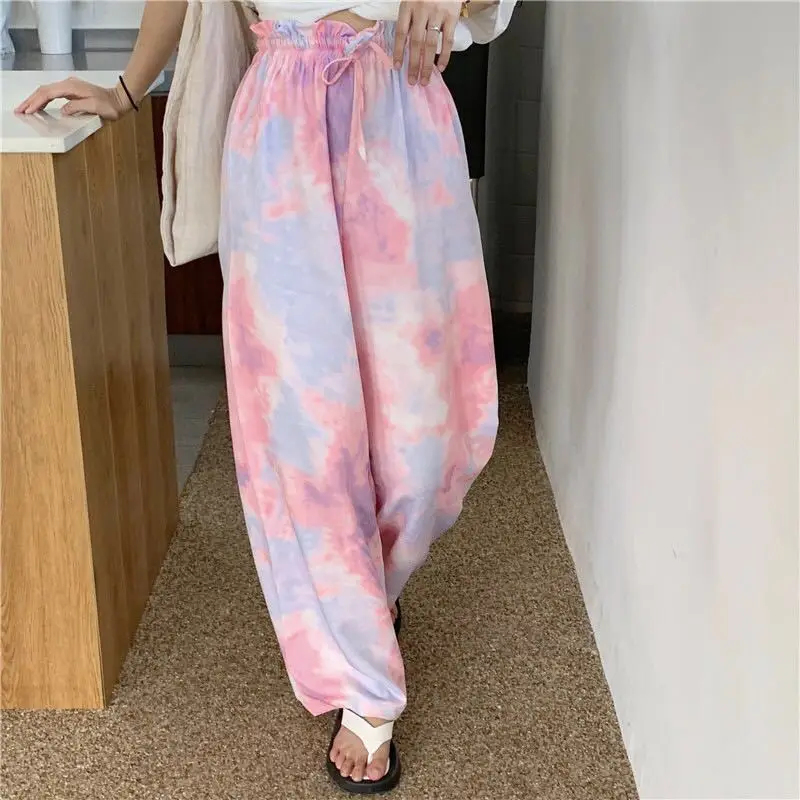 

ShiYu 2021 New Arrivals Tie Dye High Waist Sweatpants Women's Wide Leg Homewear Two-mile-wear Casual Sports Pants