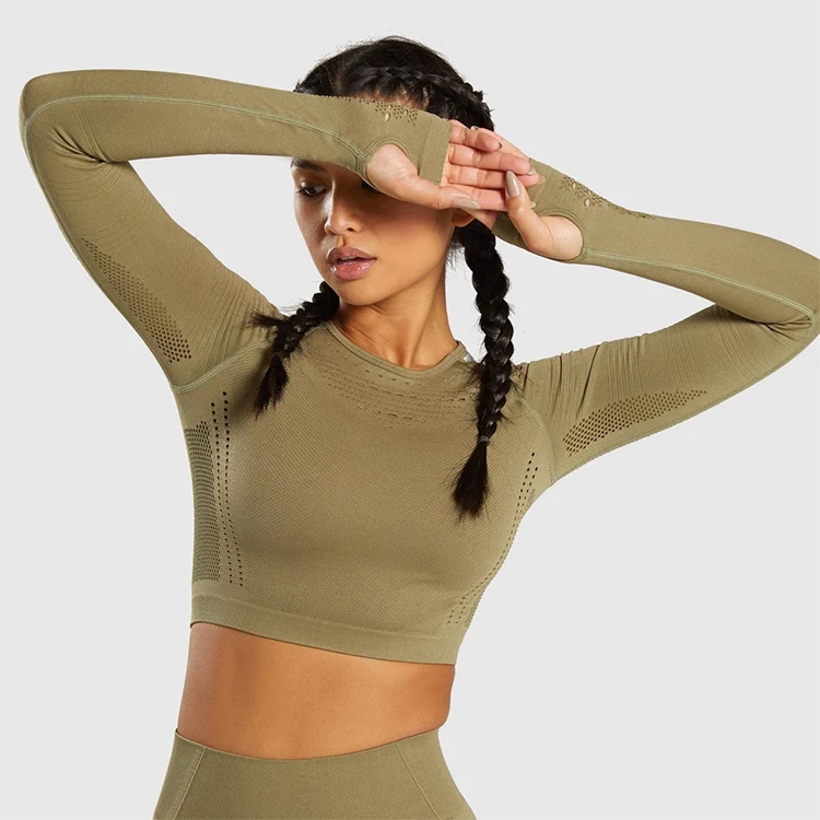 

Custom Logo 1 Moq Oem New Design Yoga Wear Sport Seamless Long Sleeve Crop Top