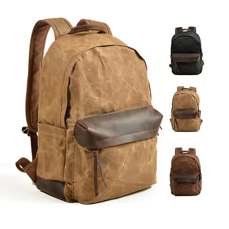 

YS-B020 Vintage canvas leather laptop back pack travelling school men casual camera backpack