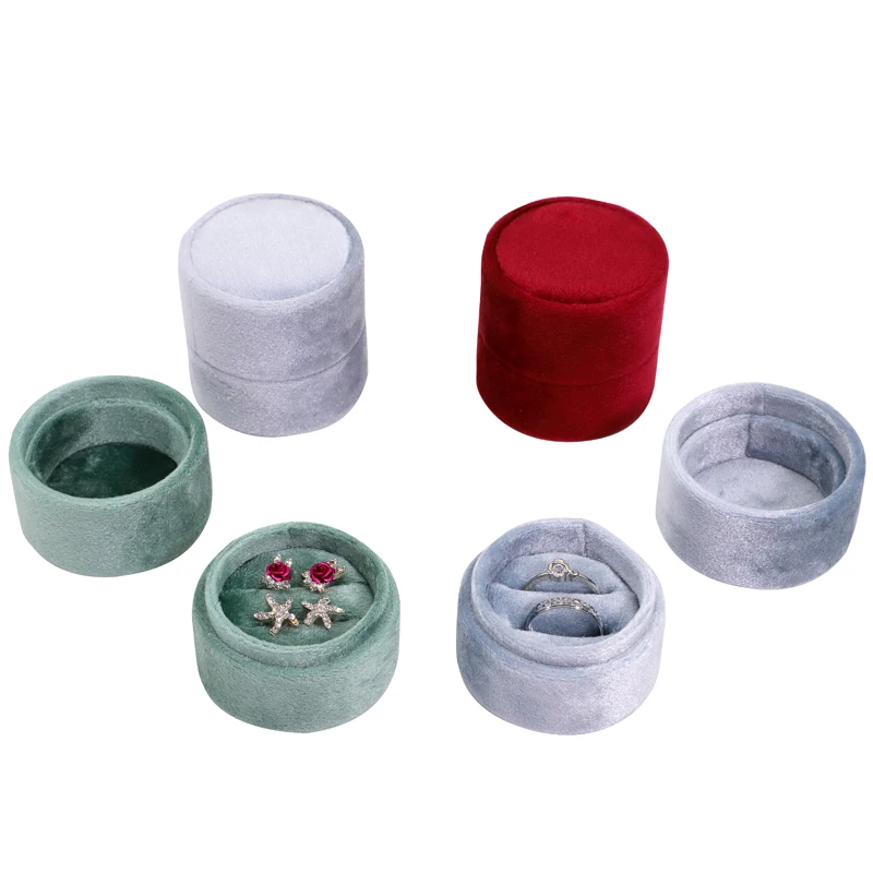 

Romantic Round Stud Earring Storage Packing Box Tiny Velvet Wedding Jewelry Ring Case, Gray/red/green