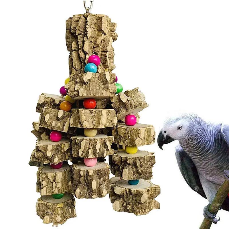 

Large Parrot Toys Natural Wood Bird Chewing Toys Parakeet cage Hammock Hanging Toy for African Grey Macaws Cockatoos Eclectus Am
