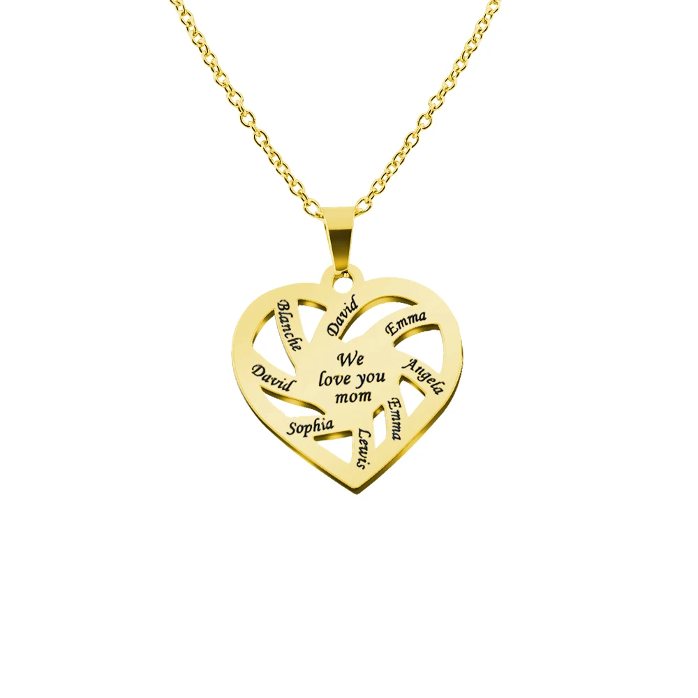 

2022 Customized Jewelry Gifts "WE LOVE YOU MOM" Pendant and Engraved Name Heart Necklace For Mother's Day