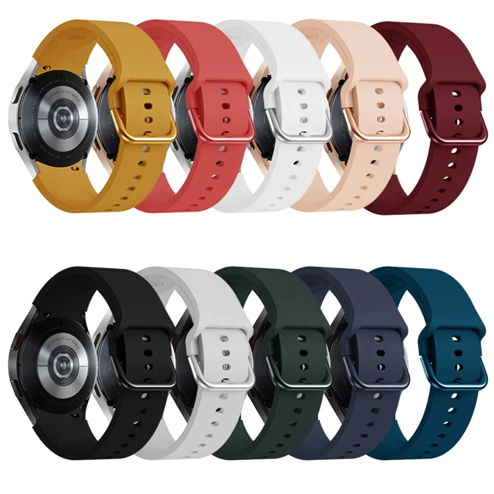 

20mm Solid Color Sports Silicone Rubber Watch Bands With Colorful Clasp For Samsung Galaxy Watch 4 Classic