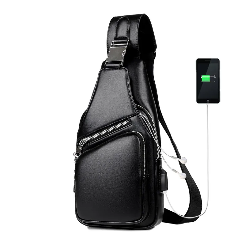 

2020 Newest Men Shoulder Bags USB Charging Crossbody Chest Bag PU Leather Short Trip Messengers Bag/