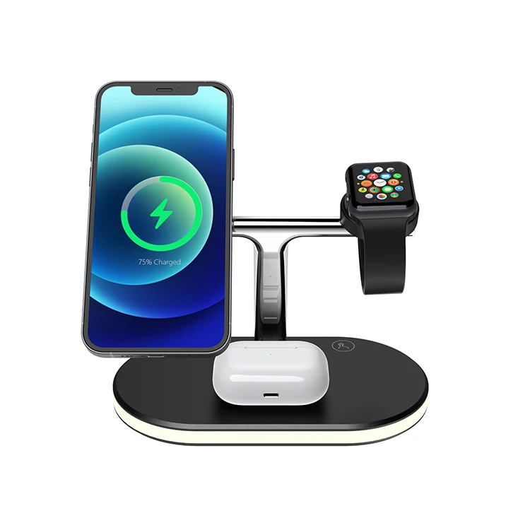 

C300 magnetic Wireless Charger Stand 3 in 1 15W Wireless Charger Device for Mobile Phone for iwatch and for airpods, Black.white