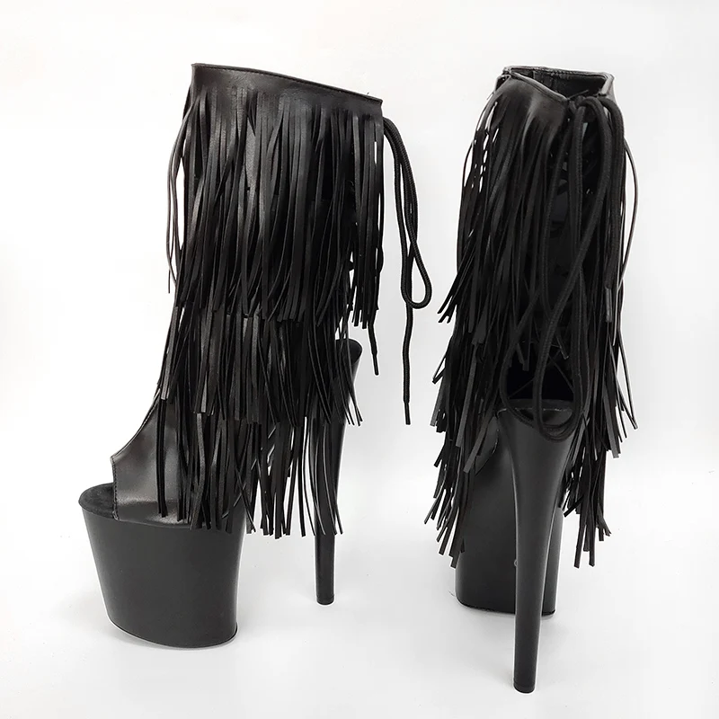 Fringe Peep Toe 20cm Stripper Heels Nightclub Pole Dance Shoes Gothic Retro Short Boots Platform Fashion 8Inches Gladiator New