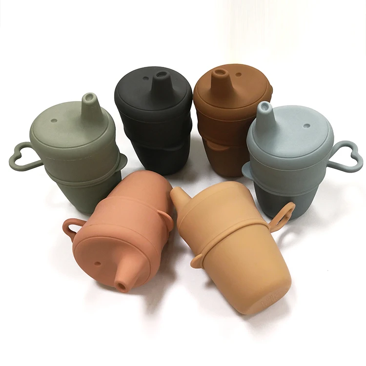 

2020 New Product Non-toxic waterproof silicone baby water cup with sippy cup lids, Apricot,sage,ether,dark grey,clay etc