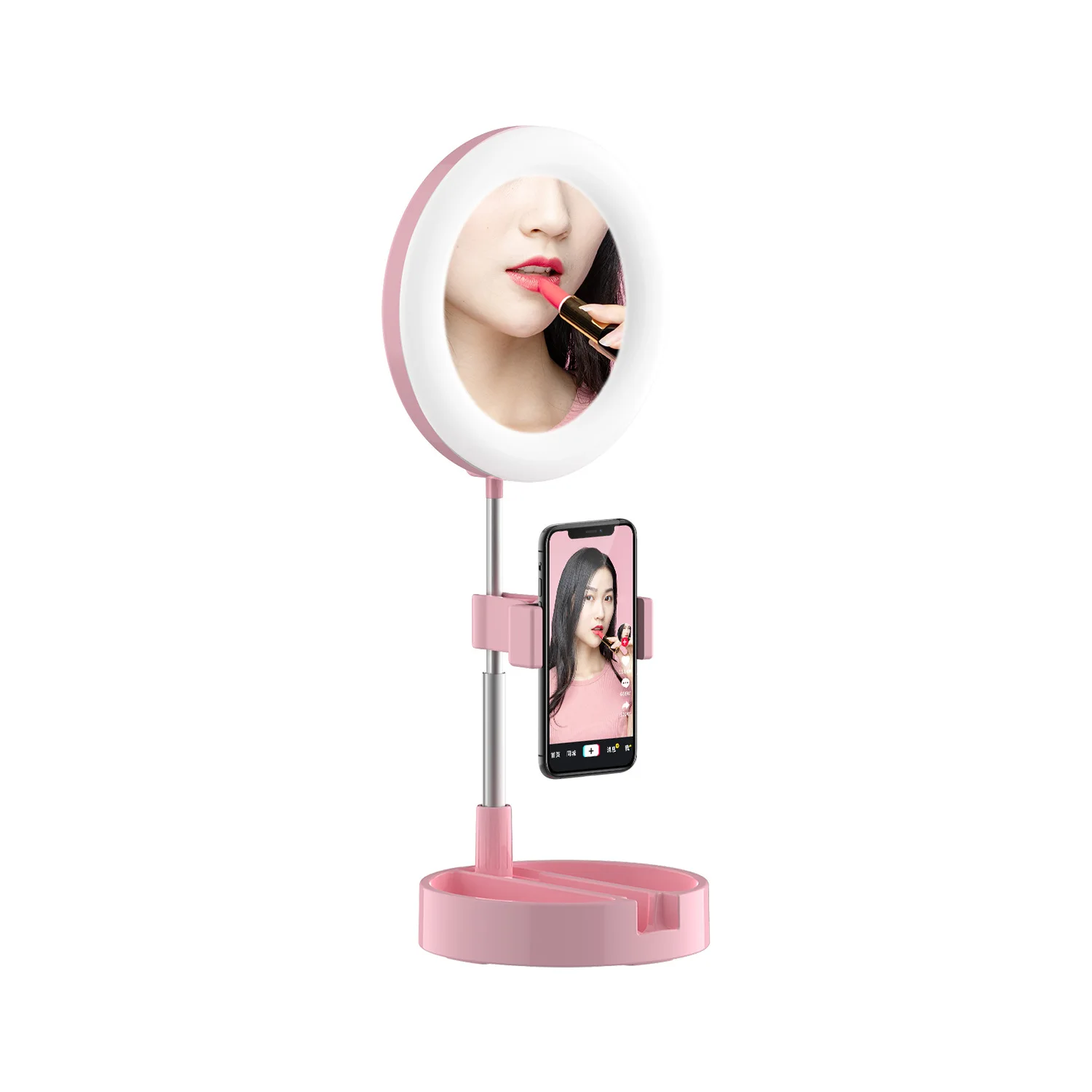 

Rechargeable desktop beauty lamp three color adjustable LED makeup mirror