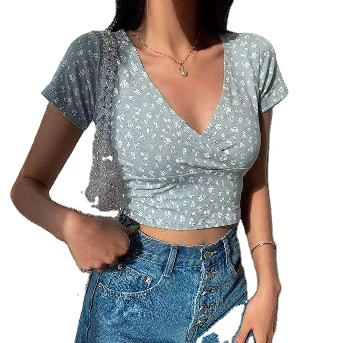 

High quality navel crop trimming flower women's t-shirt