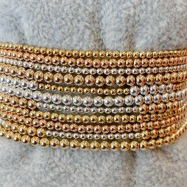 

Sterling Silver Gold Filled Mixed Metal Bead Bracelets, Rose Gold Beaded Ball Bracelet Dainty Minimalist Stack Bracelets