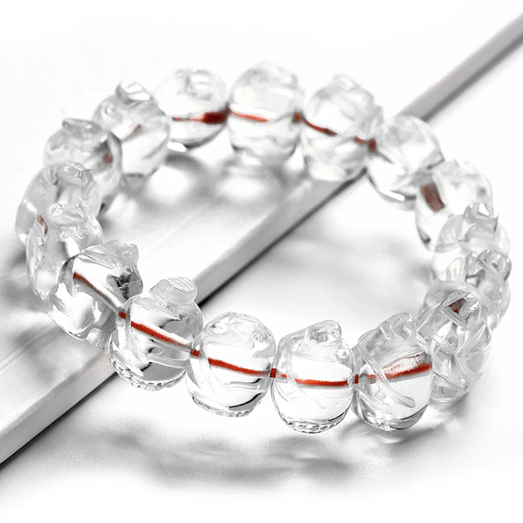 

Cute Handmade Raw Stretch Natural Heal Piggy White Crystal Bracelet