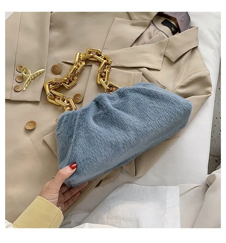 

Clould Rabbit Handbags With Gold Chain Party bag Mink for Women Bag