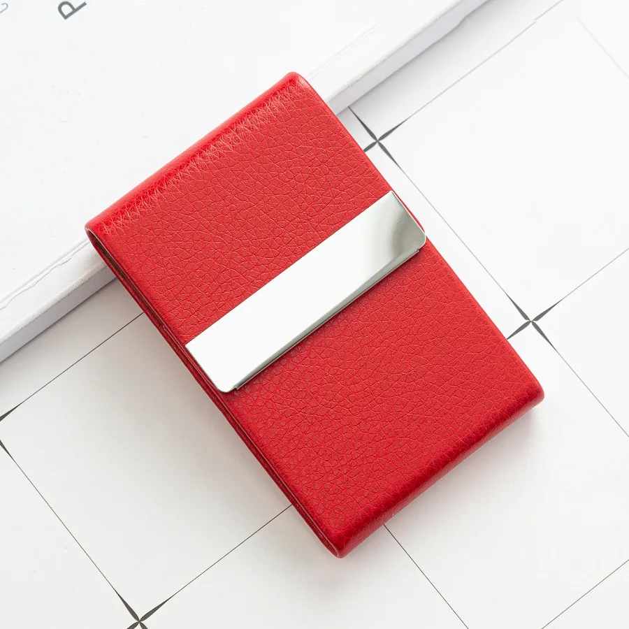 

RFID Blocking Leather Name Card Holder Emboss Your LOGO Business Card Holder, Red, purple, black, rose, dark coffee, apricot, pink, silver gray