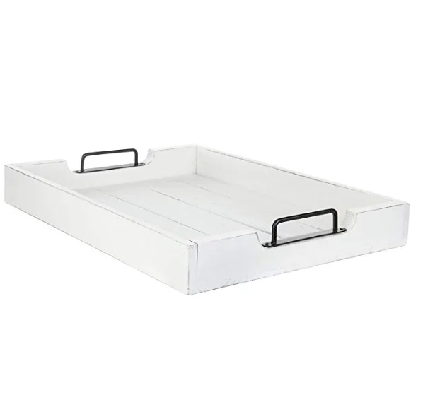 Decorative Coffee Table Tray White And Gold Wood Serving Tray For