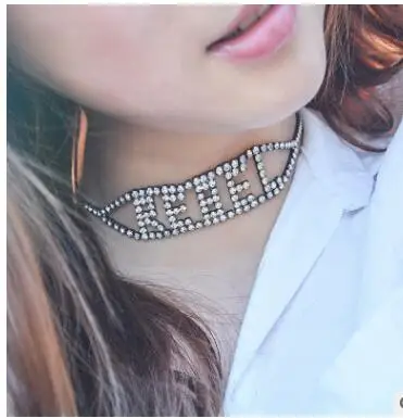 

2019 Hot Selling Rhinestone Choker Crystal Luxury Rebel Chokers Collar Chocker Chunky Y necklace Women jewelry Accessories, Gold,silver,black