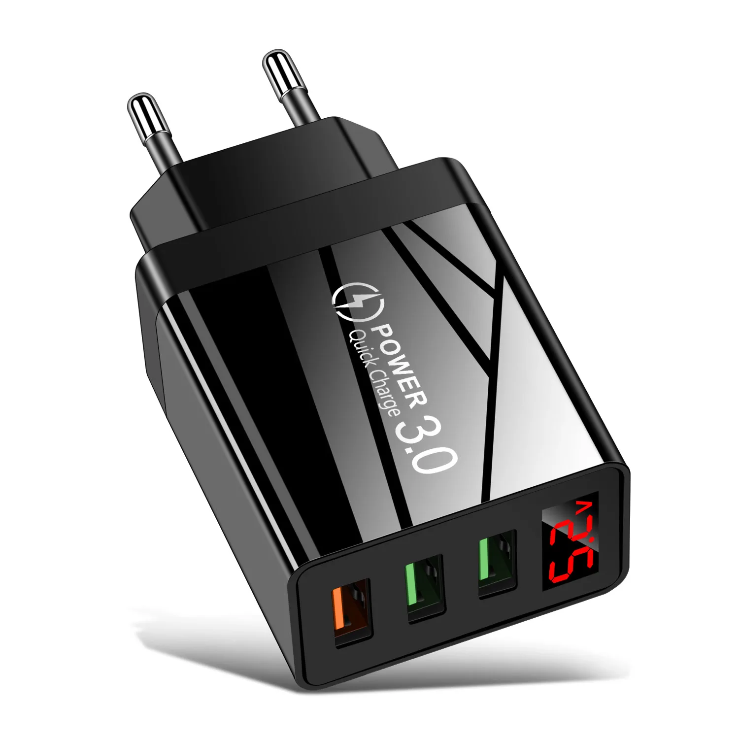 

USLION USB Charger 30W LED Display Phone Charger Tablet Fast Wall Charger 3 usb ports For iphone 12, Black/ white