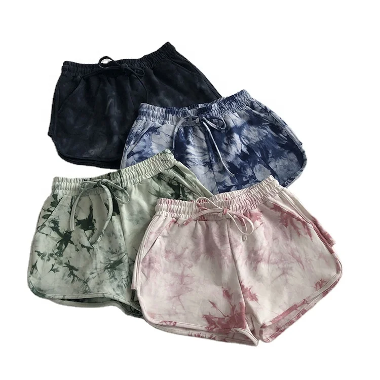 

New Stylish Summer Beach Casual Shorts Pockets Women Drawstring Tie Dye Sports Shorts, Multi colors as pics shown