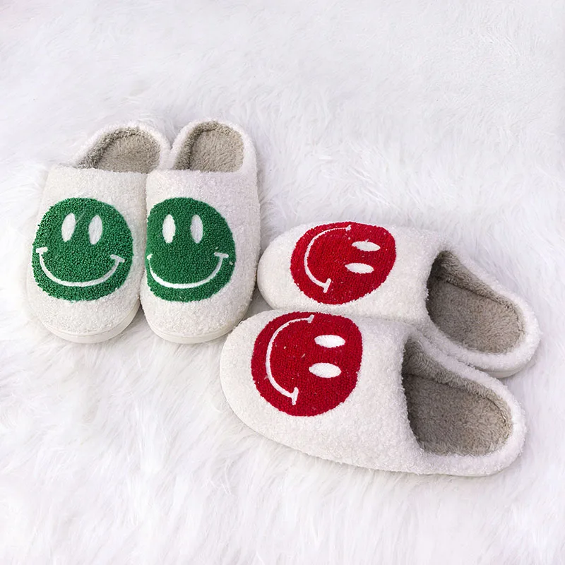 

2021 women fall autumn winter faux fur smile slides cute ladies outdoor women smile happyface slippers sandals, Rainbow or solid
