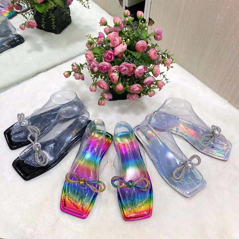 

2021 Summer new rainbow slippers for women outdoor flip-flops slippers, 3 colors