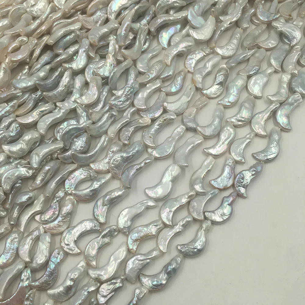

38 cm moon shape baroque nature pearl in strand, loose wholesale freshwater pearl in strand,M.O.Q 3 strand