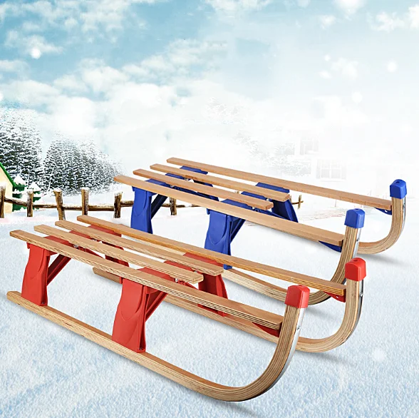 

Winter Toboggan foldable sled wood child wooden snow sled sledge for sale retro sled, Customized color