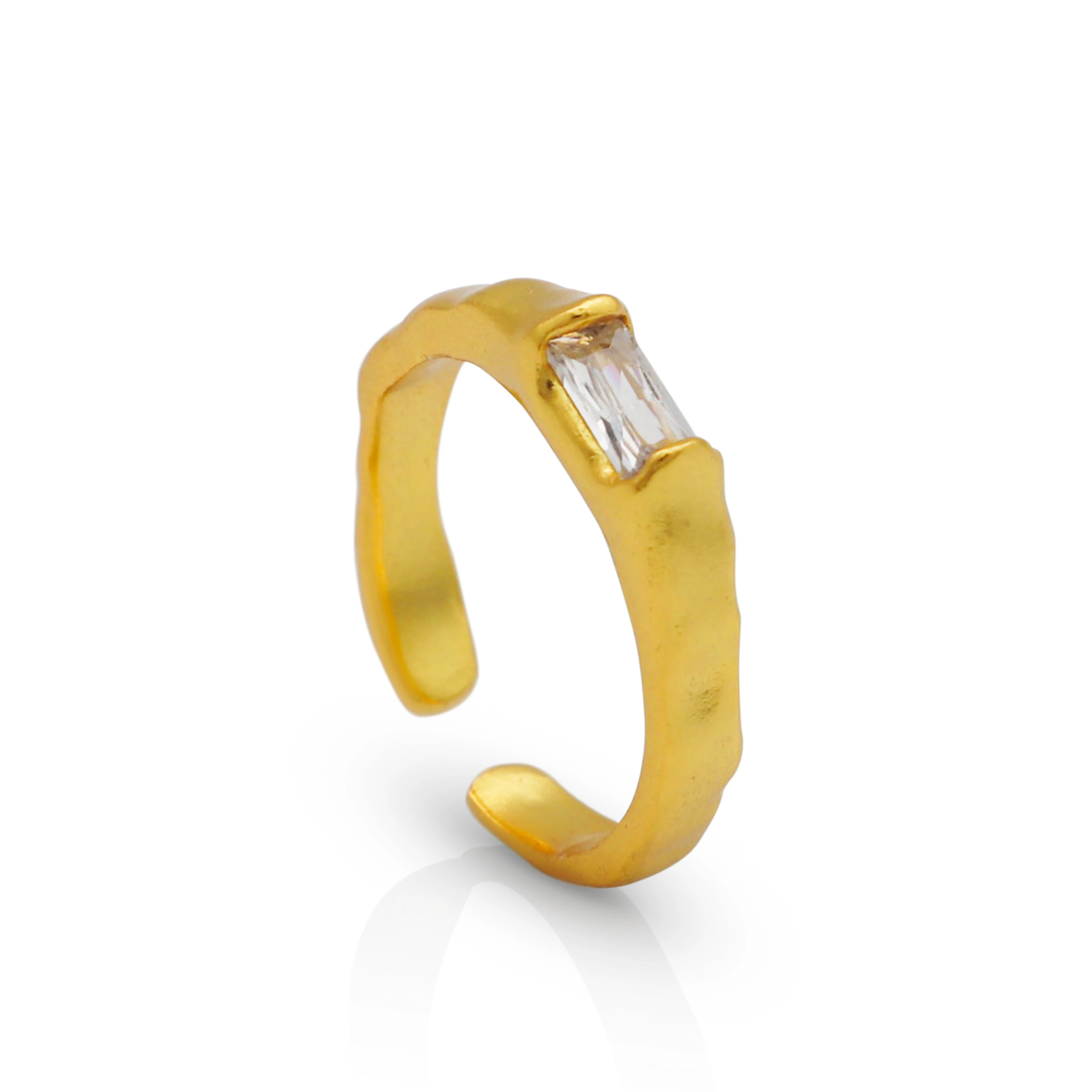 

Chris April fine jewelry 925 sterling silver 18k gold plating CZ matte finish organic texture signet finger rings