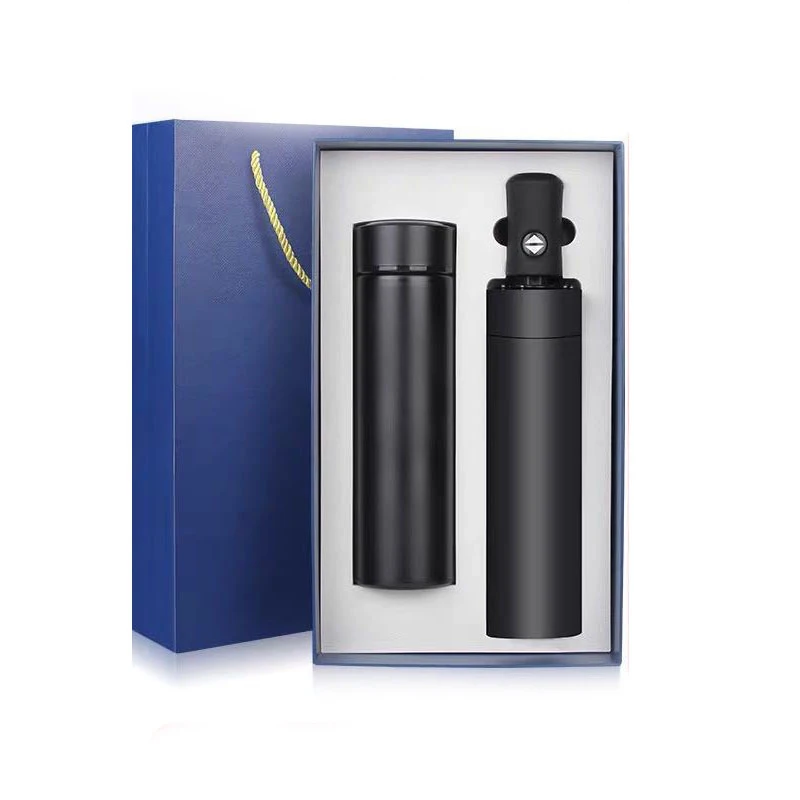 

Seaygift graduation company souvenirs business thermos bottle /umbrella gift set smart LED water bottles with gift box sets, Blue/black/red/gold