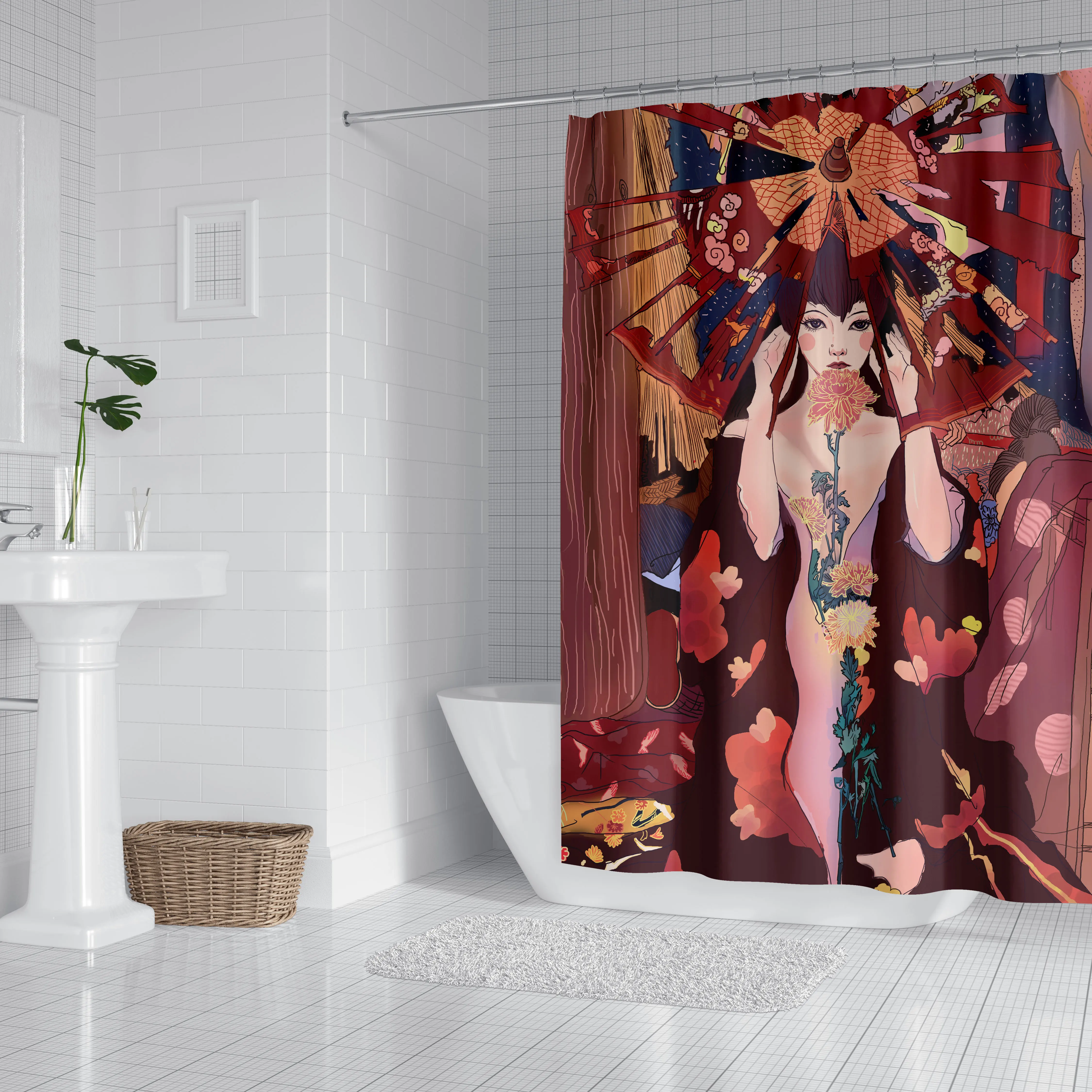 

Popular new ukiyo Shower curtain digital printing mould proof waterproof bath curtain partition