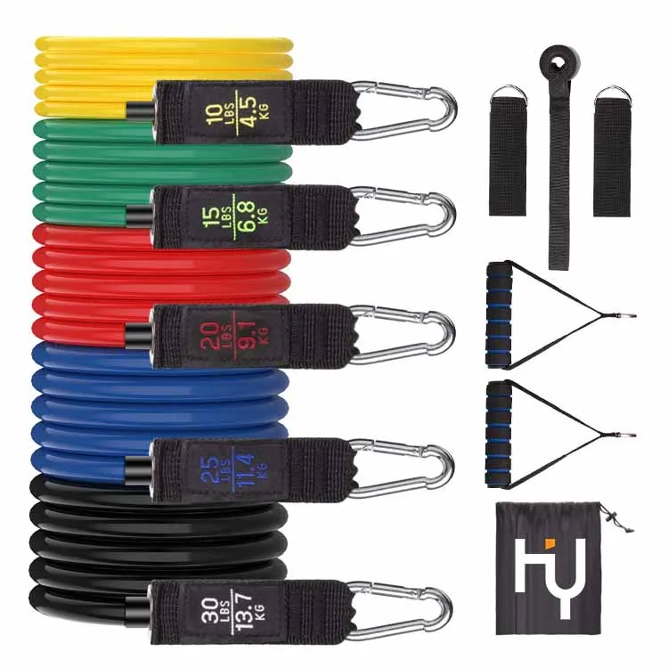 

11 Pc Premium Home Sports Oem Pcs Latex Heavy Exercise Fitness Tube Resistance Bands Set, Customized color