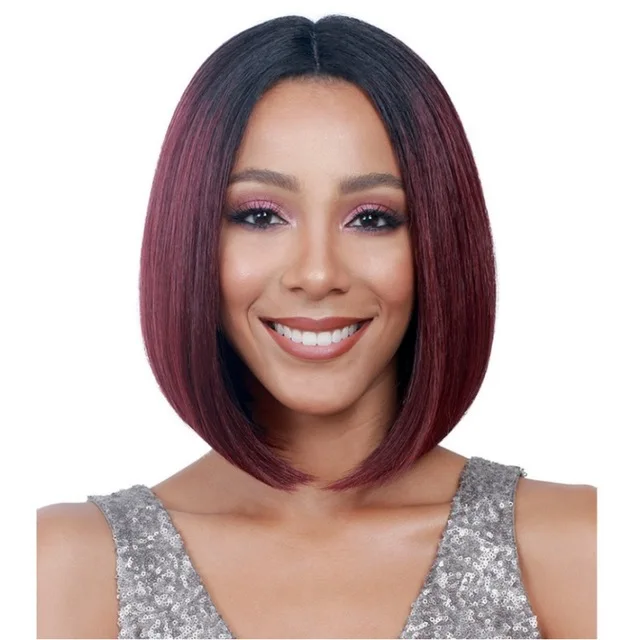 

European and American women's mid-point chemical fiber hair dyeing black gradient burgundy synthetic hair wigs bob wig