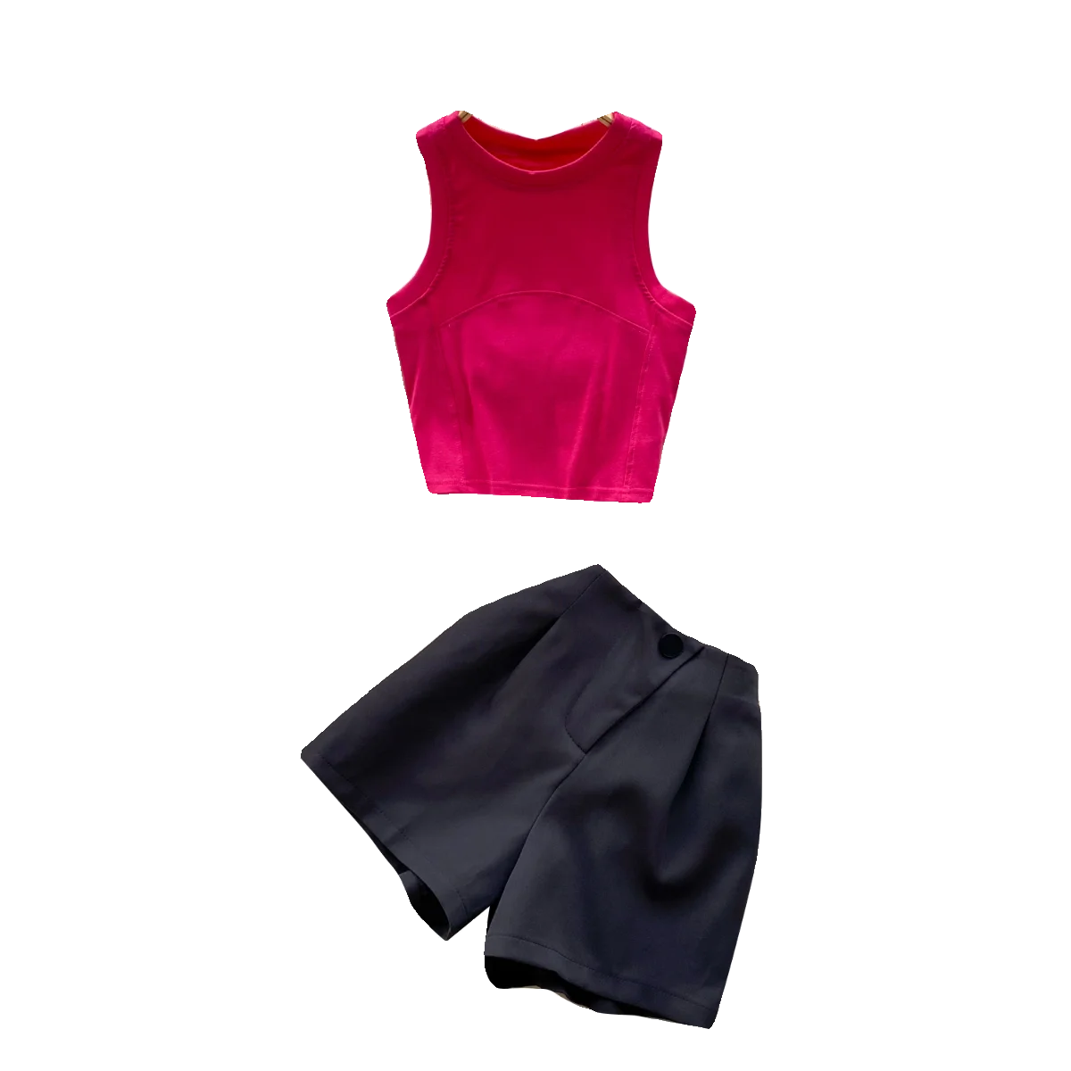 

Summer Casual 2 Piece Set For Women Sleeveless Top And High Waist Solid Shorts Set