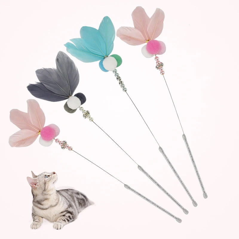 

Wholesale Cat Interactive Toy Funny Cat Stick Bell Feather Cat Teaser Stick
