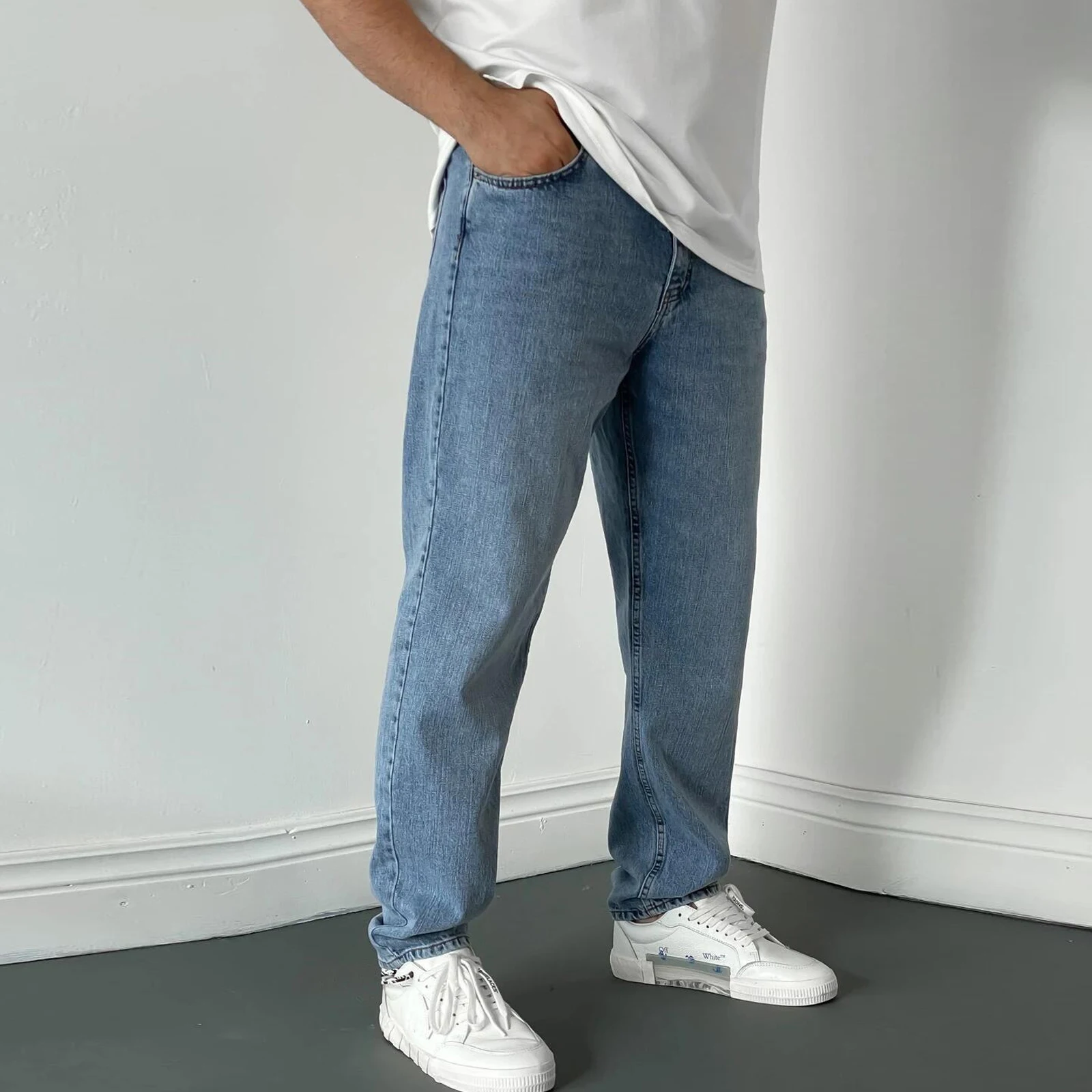 Casual Mid Waist Straight Denim Jeans