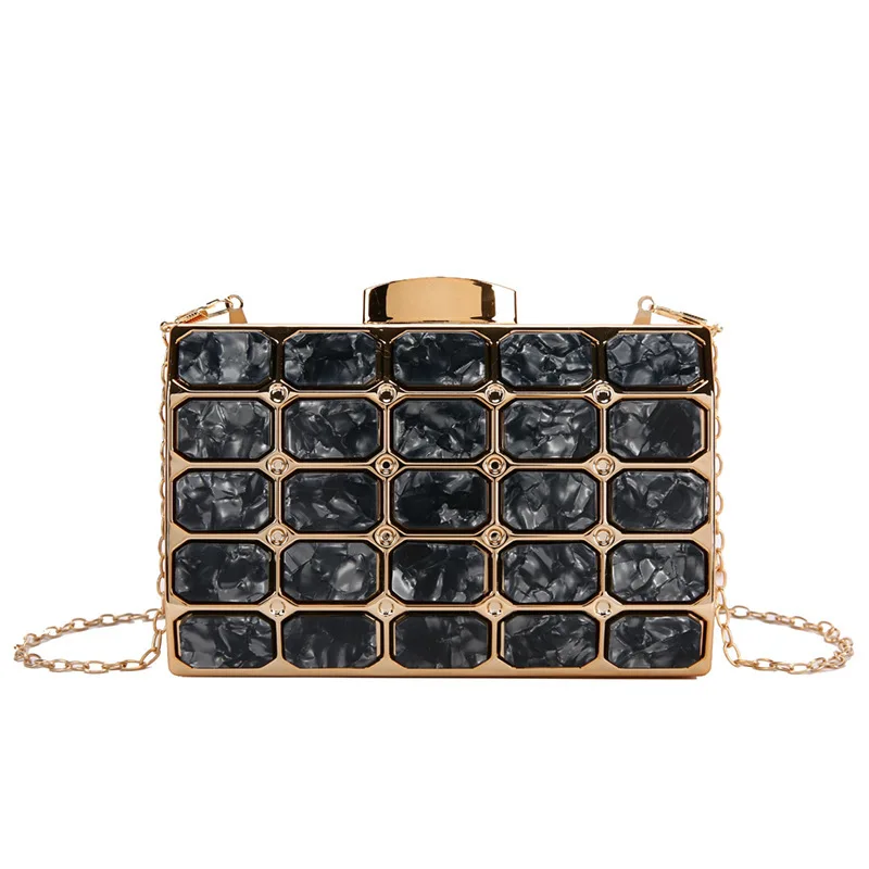 

Hot Chain Crossbody Handbag Single-Shoulder Bags Marble Pattern Square Lock Ladies Evening Clutch/