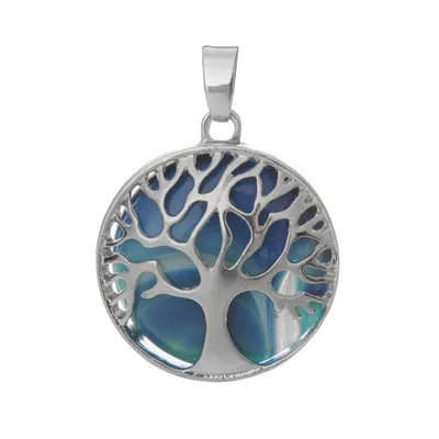 

Hot Sale Metal Wrapped Natural Stone Round Charm Different Colors Life of Tree Pendants For Women Necklace