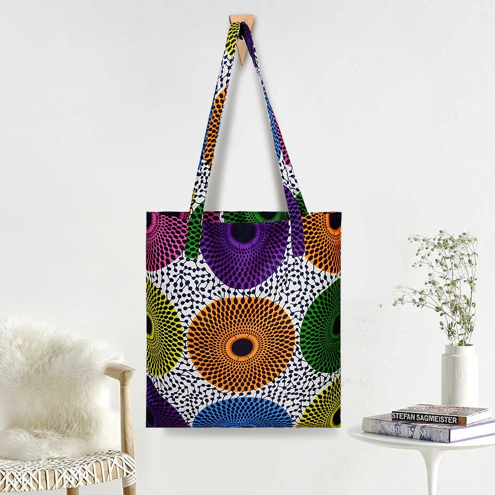 

Tote Bag African Print 100% Cotton Wax Fabric 15*17inches Ladies Daily Casual Tote Wholesale, Blue/yellow/red
