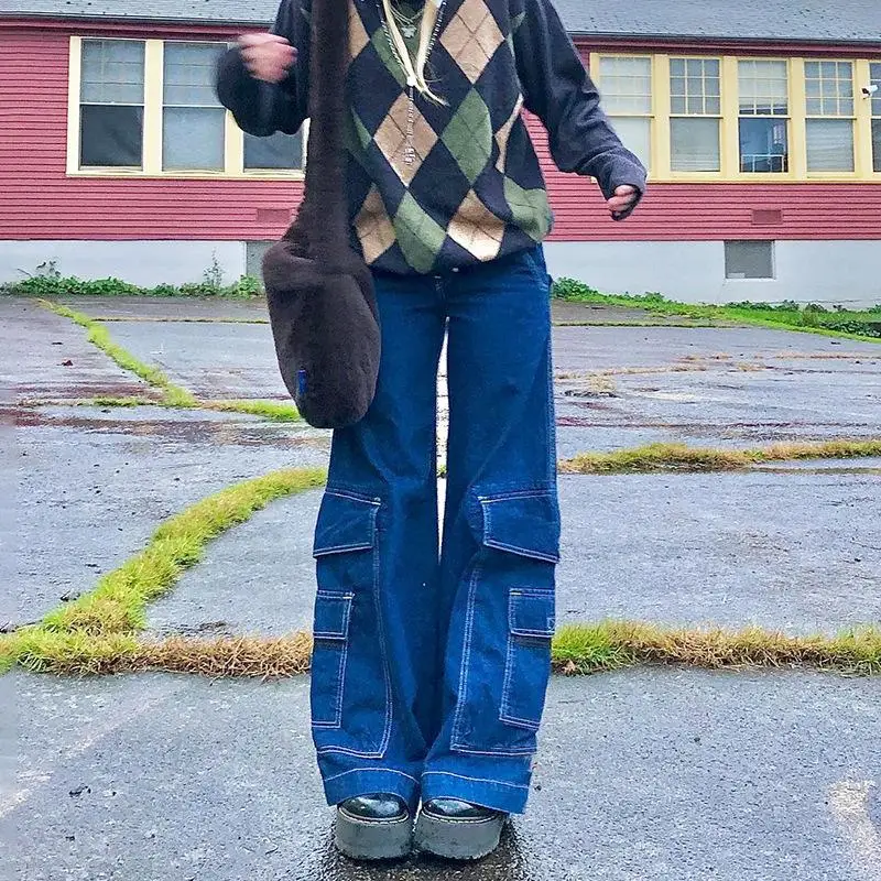 

new women casual pants fashion high waist denim trousers bottom side pockets jeans pants wholesale, Blue