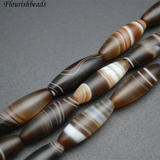 

Natural Banded Coffee Color Agate Long Rice Shape DZI Stone Loose Beads Jewelry Making Material