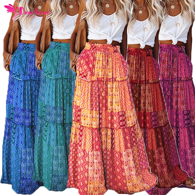 

Bohemian Fashion Elegant Faldas Para Mujer De Gaza Largas Office Lady Tiered Paisley Print Maxi Long Skirts for Women, Customized