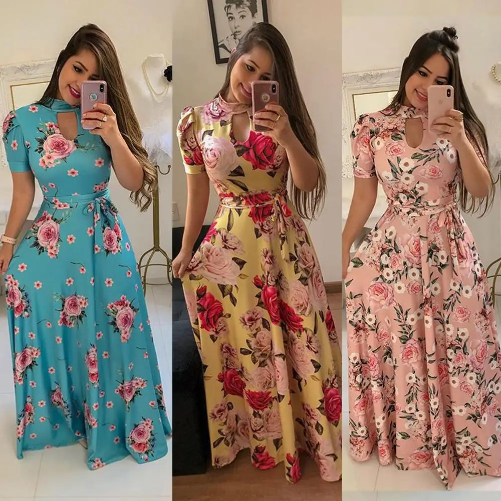 
Wholesale 2021 fashion sexy ladies O-Neck short sleeve Women Dresses (C1001-1) 