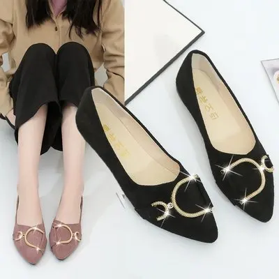 

HLS177 fashion trend lady comfort pointed toe flats shoes professional work shoes with metal buckle, Taro purple, black