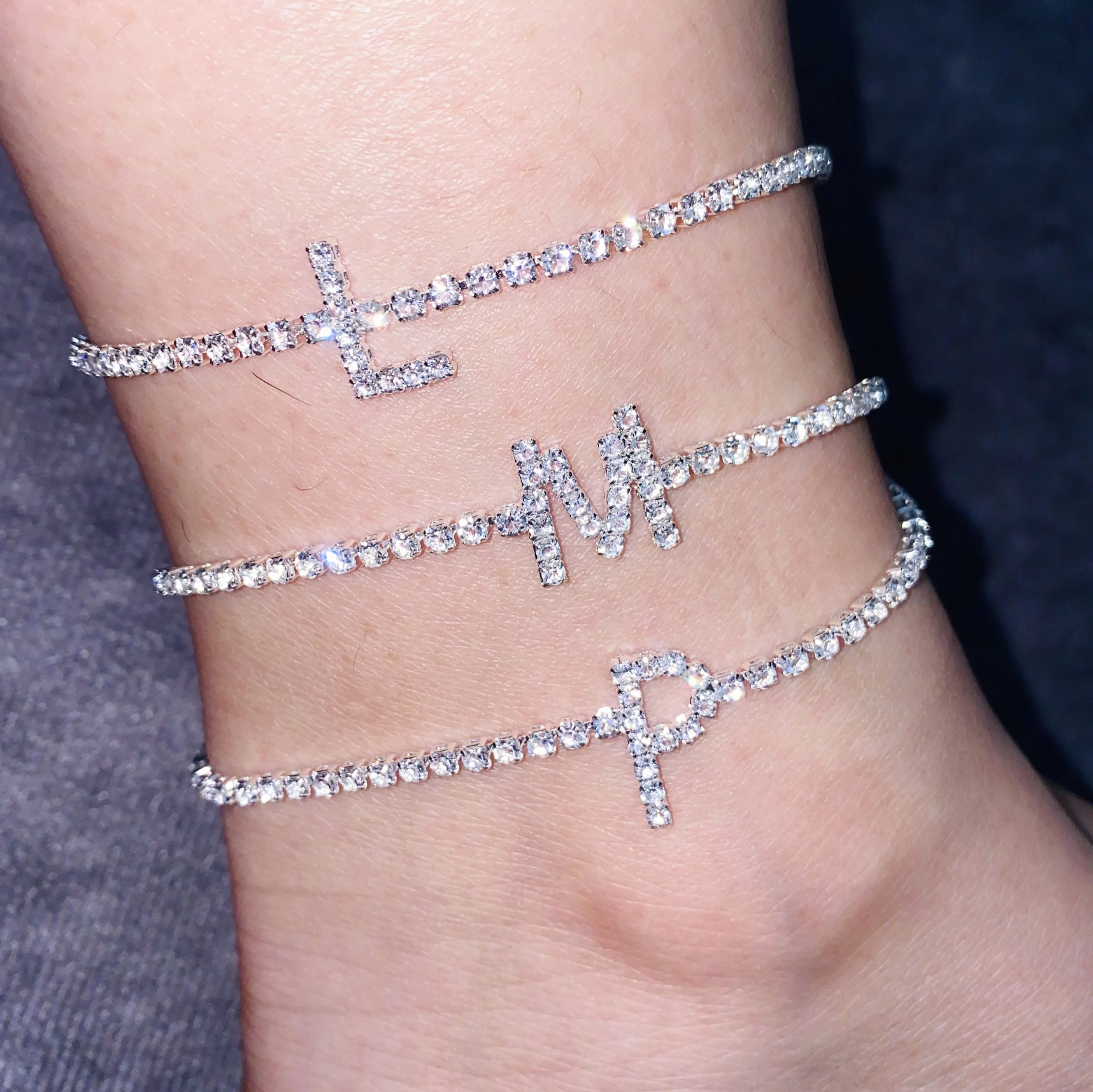 

New design silver plated letter tennis diamond anklet women, Picture