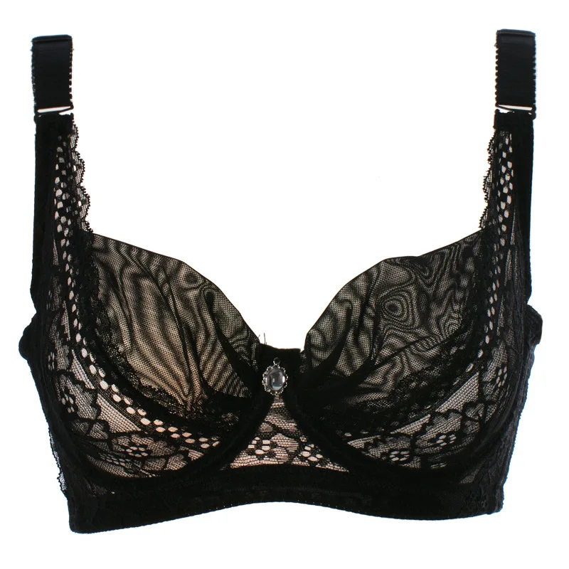 

Plus size women sexy lace thin transparent underwear see through large cup bra underwear for woman