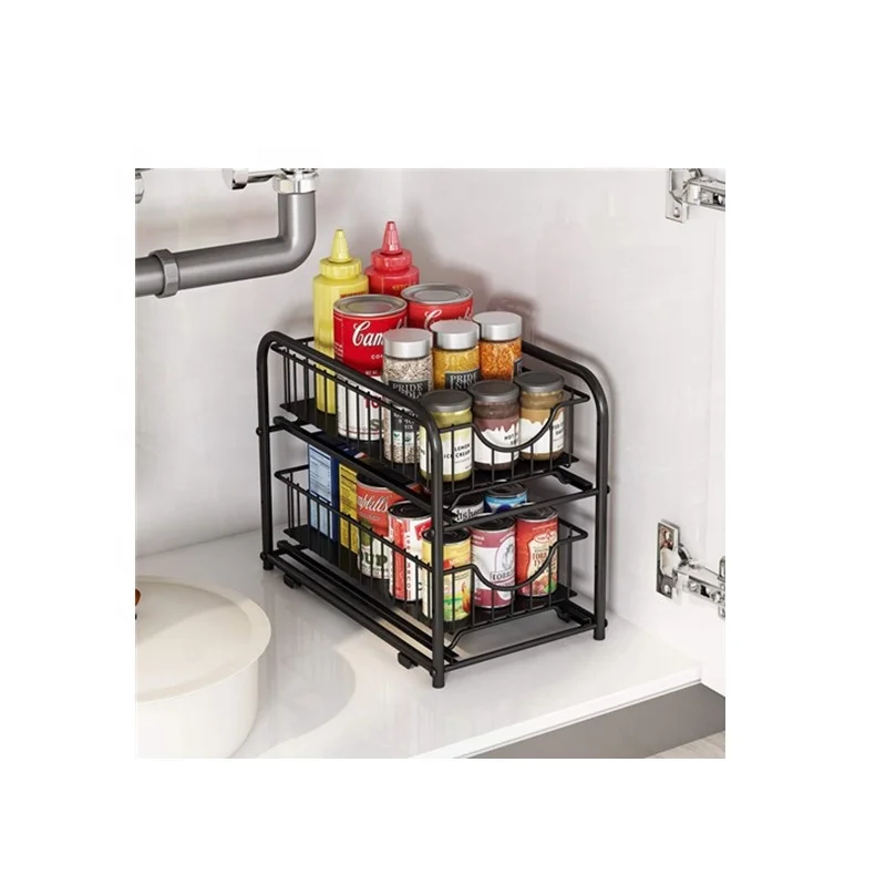 

HS028E under sink storage 2 Tier Stackable Sliding Basket Organizer Drawer, Silver grey