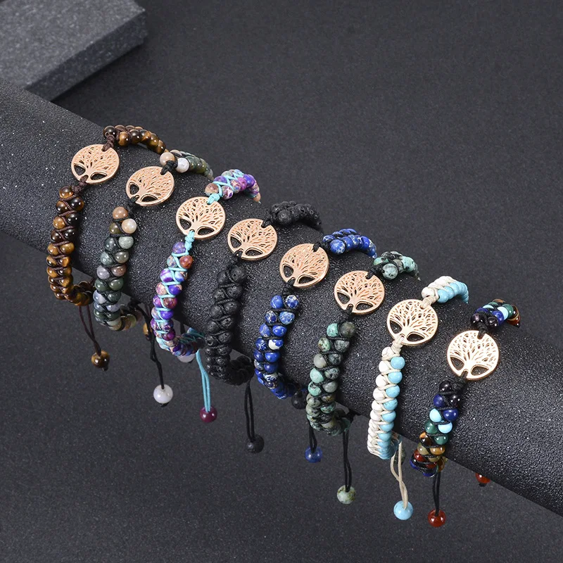 

NUORO Nature Stone String Bracelets Yoga Jewelry For Women Men Healing Crystal Stone Tree of Life Charm Bracelets